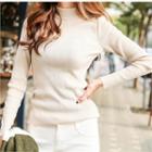 Mock-neck Slim-fit Rib-knit Top