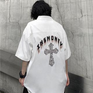 Short-sleeve Crisscross Print Shirt