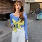 Long-sleeve Bow Top Blue - One Size
