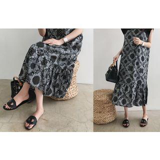 Color-block Pattern Midi Dress