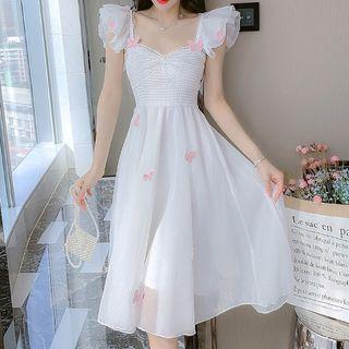 Sleeveless Square-neck Butterfly Mesh Chiffon Dress