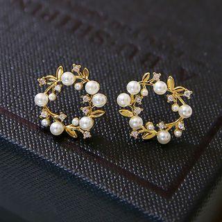 Faux Pearl Hoop Earring / Clip-on Earring 1 Pair - Stud Earring - One Size