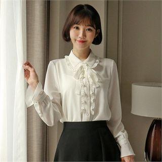 Frill-collar Tie-front Chiffon Blouse