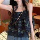 Square Neck Tie Dye Overlay Camisole Top Green - One Size