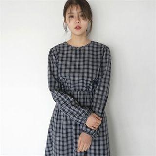Smocked-waist Checked Midi Dress