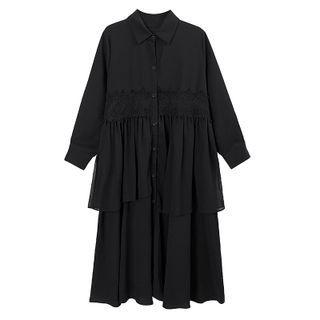 Embroidered Midi Shirt Dress Black - One Size