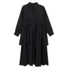 Embroidered Midi Shirt Dress Black - One Size