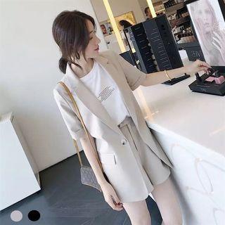 Set: Elbow-sleeve Blazer + High Waist Wide Leg Dress Shorts