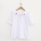 Heart Embroidered Short-sleeve Sailor Collar T-shirt