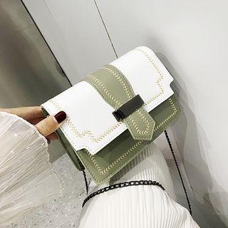 Embroidered Color Panel Chain Crossbody Bag