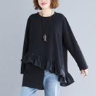 Ruffle Trim Pullover Black - One Size