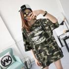 Ripped Camouflage Elbow-sleeve Long T-shirt