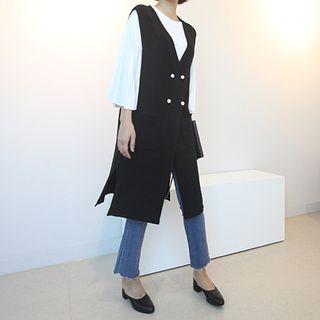 Faux Pearl-button Long Vest