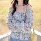 Lantern-sleeve Off-shoulder Floral Blouse