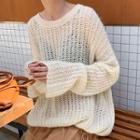 Distressed Oversize Long-sleeve Knit Top