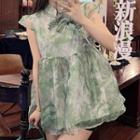 Sleeveless Print Chiffon Blouse Green - One Size