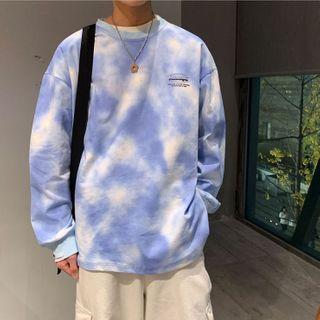 Mock Two-piece Lettering Tie-dye Sweatshirt