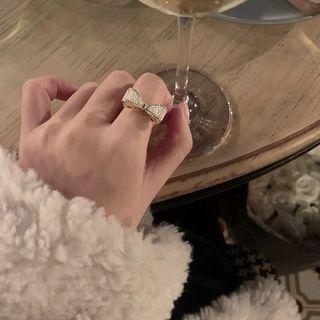 Bow Faux Pearl Alloy Ring Gold & White - One Size