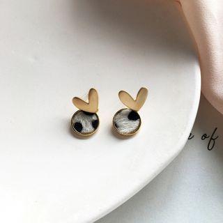 Cow-printed Heart Stud Earring 1 Pair - S925 Earrings - One Size