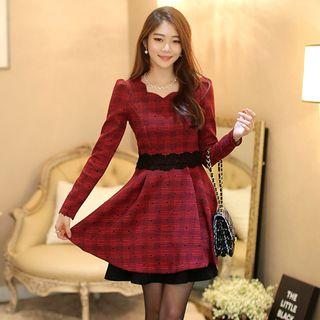 Check Long-sleeve A-line Dress