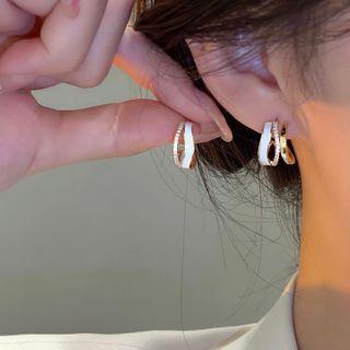 Wavy Alloy Earring 1 Pair - White & Gold - One Size