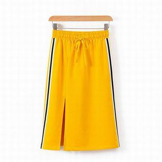 Drawstring-waist Side Slit Midi Skirt