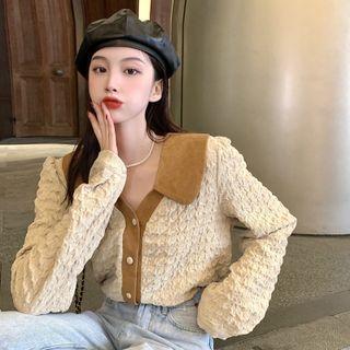 Long-sleeve Collared Textured Blouse