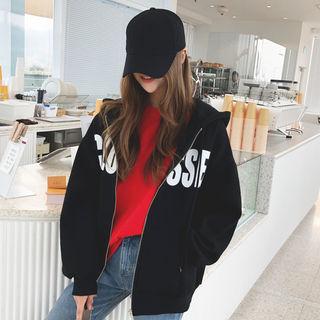 Letter Kangaroo-pocket Zip Hoodie