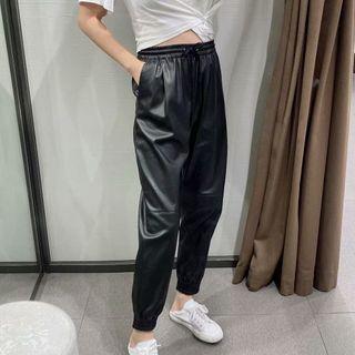 Plain Leather Sweatpants