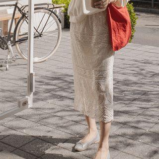 Slit-side Crochet-lace Midi Skirt