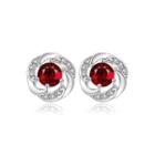 Sparkling Elegant Noble Fashion Red Cubic Zircon Rose Flower Earrings Ear Studs Silver - One Size