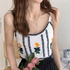 Embroidered Knit Cropped Camisole Top Yellow Flower - White - One Size