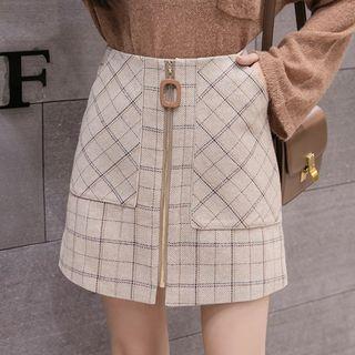Plaid Zip Detail Straight-fit Skirt