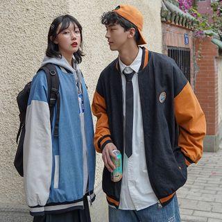 Couple Matching Paneled Baseball Jacket