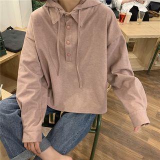 Plaid Long-sleeve Hoodie Pink - One Size
