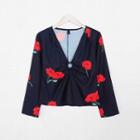 3/4-sleeve Printed Slit Chiffon Top (various Designs)