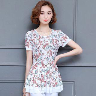 Printed Short-sleeve Peplum Top