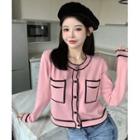 Contrasted Light Knit Cardigan Pink - One Size