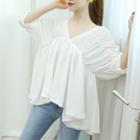 V-neck Shirred A-line Chiffon Top