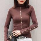 Long-sleeve Embellished Mock-neck Top