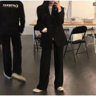 Plain Single-breasted Blazer / Wide-leg Pants / Mini Pencil Skirt