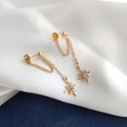 Rhinestone Star Chained Dangle Earring 1 Pair - 925 Silver Needle Earrings - Gold - One Size