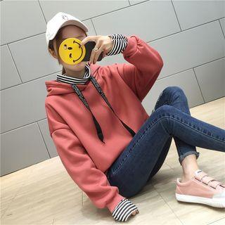 Mock-neck Striped Panel Hoodie