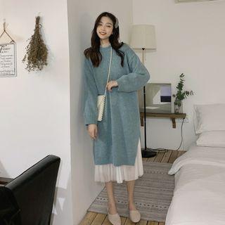 Slit Sweater Dress / Bell-sleeve Mesh Midi A-line Dress