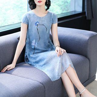 Flower Print Cap-sleeve Chiffon Dress