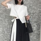 Set: Short-sleeve Tied Crop Top + Midi Skirt