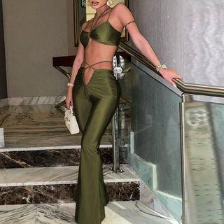 Set: Halter Neck Top + Drawstring Flared Pants