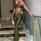 Set: Halter Neck Top + Drawstring Flared Pants