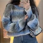 Tie-dye Print Cable Knit Cropped Sweater