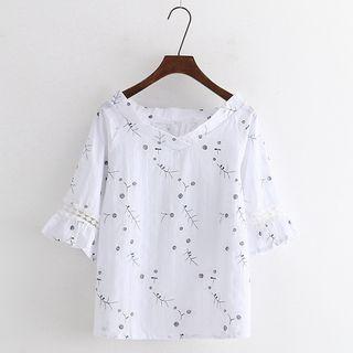 Floral V-neck Short-sleeve Top